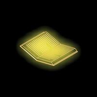 Open glowing neon book on black background symbolizing knowledge vector