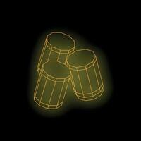 Three glowing geometric cylinders creating modern abstract design on black background vector