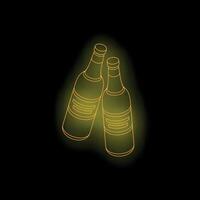 Two glowing beer bottles toasting on black background vector