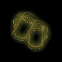 Two neon beer mugs toasting on black background vector