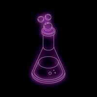 Neon purple erlenmeyer flask with bubbling liquid conducting experiment vector