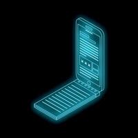 Futuristic foldable smartphone transforming into laptop with glowing lines vector