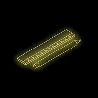 Glowing neon ruler and pencil on black background symbolizing measurement and creativity vector