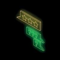 Questioning five star feedback, neon sign representing customer review and support vector
