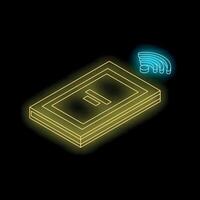 Neon yellow smartphone showing wireless network symbol on black background vector