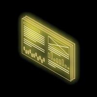 Neon yellow wireframe of web design showing analytics and text vector