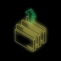 Uploading files to cloud storage with green up arrow and folders vector