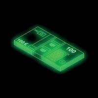 Glowing green neon one hundred euro banknotes stack on black background vector