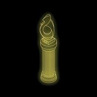 Glowing neon trophy standing on fluted column symbolizing achievement and success vector