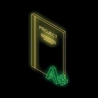 Project achieves a plus rating, isometric neon style on black background vector