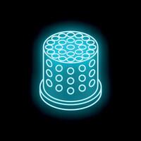 Glowing neon thimble icon on dark background representing sewing and tailoring vector