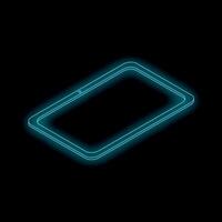 Glowing blue neon tablet computer on black background representing modern technology vector
