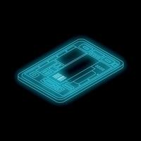 Futuristic glowing smartphone revealing internal components on dark background vector