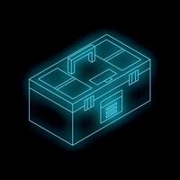 Glowing blue toolbox isometric outline on dark background vector