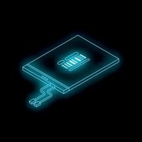 Futuristic neon tablet displaying barcode in isometric view vector