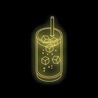 Neon sign of refreshing drink with ice cubes and straw vector