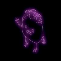 Sad neon heart having heart attack showing healthcare issues vector