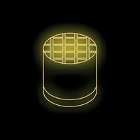 Neon yellow smart speaker with glowing grid emitting light in dark environment vector