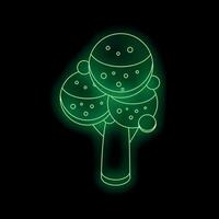 Green neon light representing a stylized tree with round canopy on black background vector