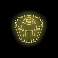 Chocolate praline glowing with neon light on dark background vector