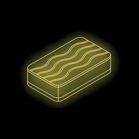 Glowing neon yellow orthopedic mattress with wavy top layer on black background vector