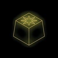 Glowing neon yellow cube with star design on black background vector