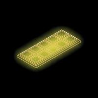 Glowing neon chocolate bar on dark background, isometric projection vector