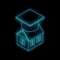 Glowing graduation cap on top of school building symbolizing education and success vector