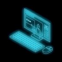Online education system with teacher explaining math on computer screen vector