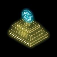 Global network providing internet access connecting servers with futuristic neon glow vector