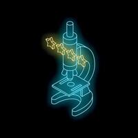 Neon microscope receiving five stars rating, isometric view on black background vector