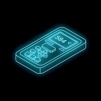 Neon isometric remote control showing temperature on dark background vector