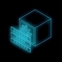 Glowing server rack protecting digital safe with combination lock, cybersecurity concept vector