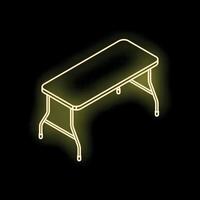 Neon yellow folding table glowing on black background vector