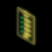 Neon yellow clipboard with green check marks on black background vector