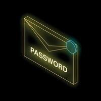 Neon yellow email containing password on black background vector