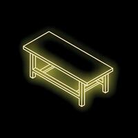 Glowing neon yellow bench or table on black background vector