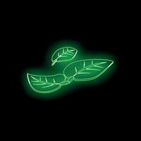 Glowing neon green leaves on black background representing nature and ecology vector