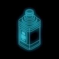 Glowing neon blue isometric outline of a bottle on black background vector