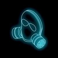 Glowing neon gas mask symbol on dark background vector