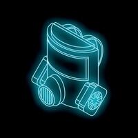 Glowing neon gas mask symbol on dark background vector
