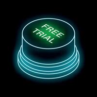 Glowing neon free trial button offering a risk free experience vector