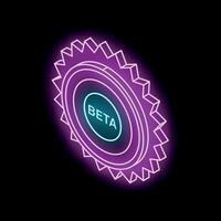 Glowing neon beta version software gear sign showing testing phase vector