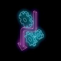 Gears and downward arrow representing decreasing efficiency and business failure vector