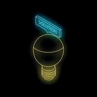 Neon lightbulb shining with solution text appearing above vector