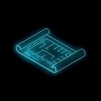 Glowing blueprint isometric projection on black background vector