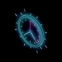 Neon clock shining in the dark showing time passing by vector