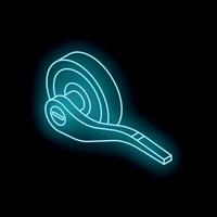 Glowing neon door handle on black background, isometric view vector