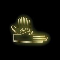 Neon yellow hands touching each other gently on black background vector