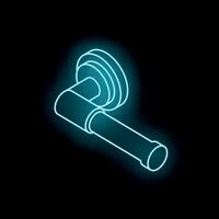 Glowing neon door handle on black background, isometric view vector